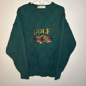 John Ashford Green Crewneck Sweater with Quilted Texture